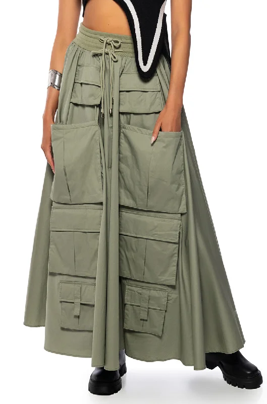 Durable cotton skirts for tough daily use -AMELIA CARGO POCKET MAXI SKIRT