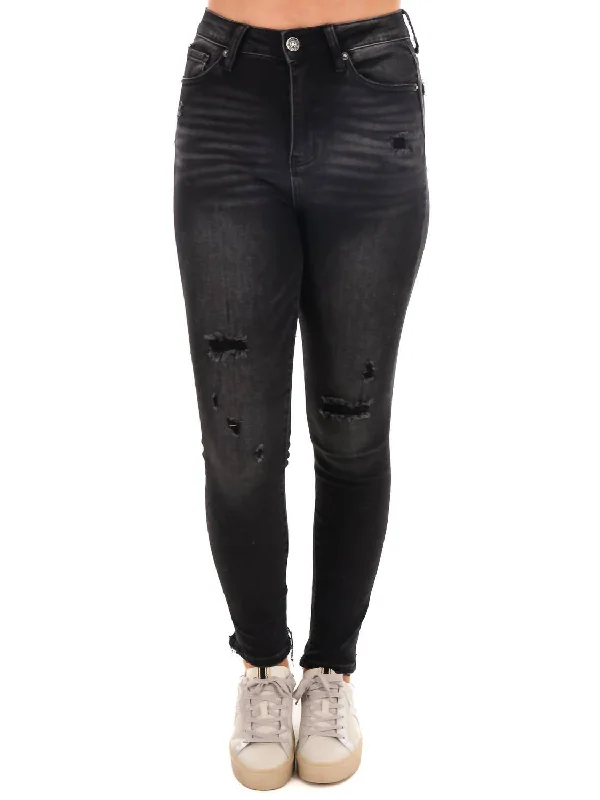 Stretch denim tight trousers for women with flexibility and stylish design -Time Of Your Life Vintage Skinny Jeans In Black