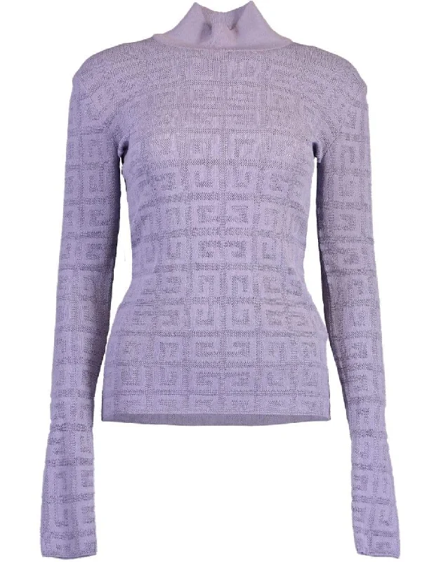 Shearling - Lined Sweaters for Extra Warmth -Lace Monogram Stretch Sweater - Lilac