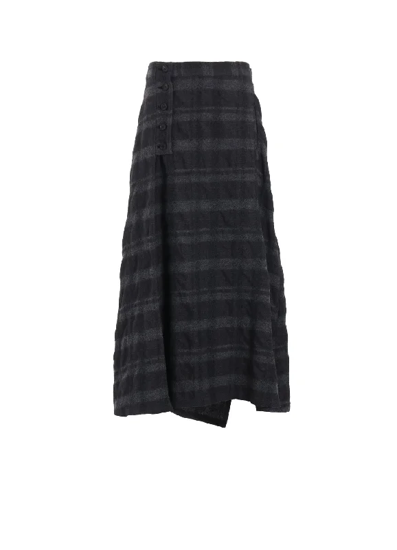 Classic black maxi skirts for versatility -FULLING FINISHED SHADOW CHECK BUTTONED SKIRT