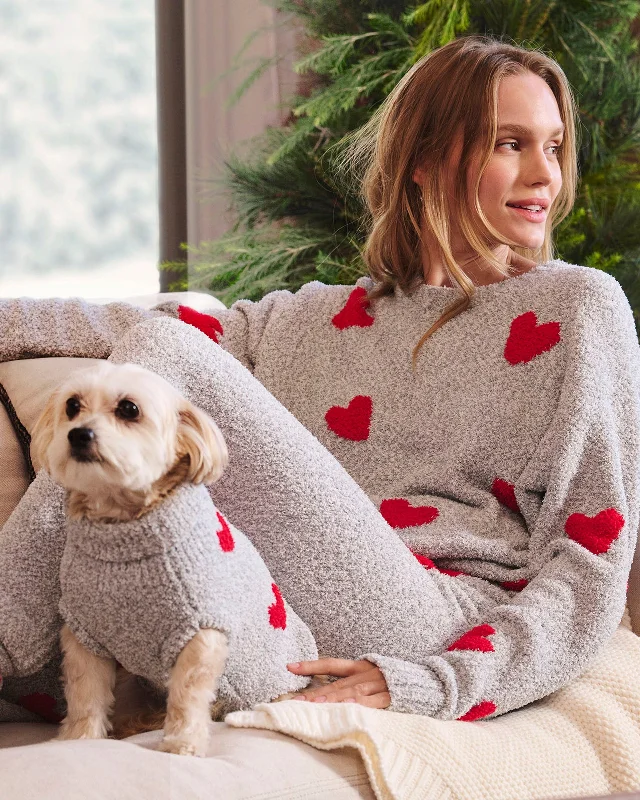 Breathable Sweaters for Comfort -Red Hearts Fuzzy Sweater PJ Set