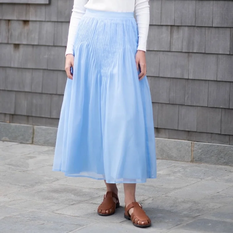 Patterned skirts with bold stripe accents -Pleated Chiffon Skirt | Light Blue [Final Sale]