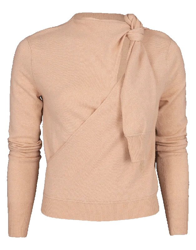 Round Neck Sweaters for Casual Comfort -Twist Tie Neck Cashmere Sweater