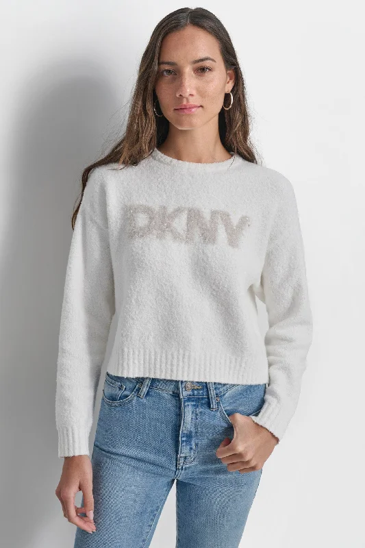 Rhinestone - Embellished Sweaters for Bling -TINSEL LOGO BOUCLE SWEATER