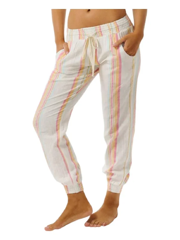 Stretch tight trousers for women with deep waistband for extra comfort and fit -Classic Surf Stripe Pants In Bone