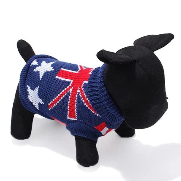 Bell - Sleeve Sweaters for Fashionable Look -Dark Blue UK Flag Pet Dog Knitted Breathable Sweater Outwear Apparel