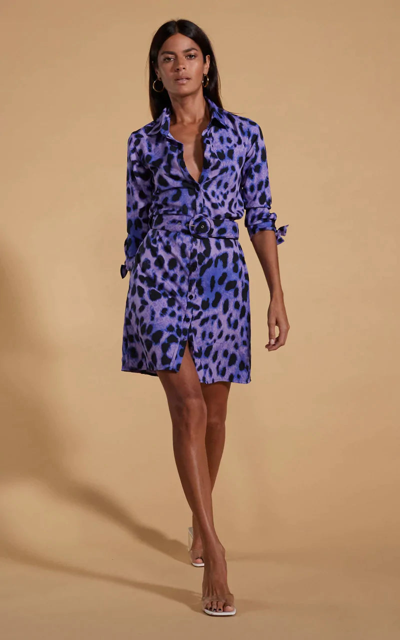 Cocktail Dresses for Party Time -Jonah Mini Shirt Dress (Lilac Leopard)