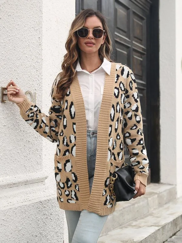 Petite - Size Sweaters for Small - Frame Women -Leopard Jacquard Cardigan Sweater