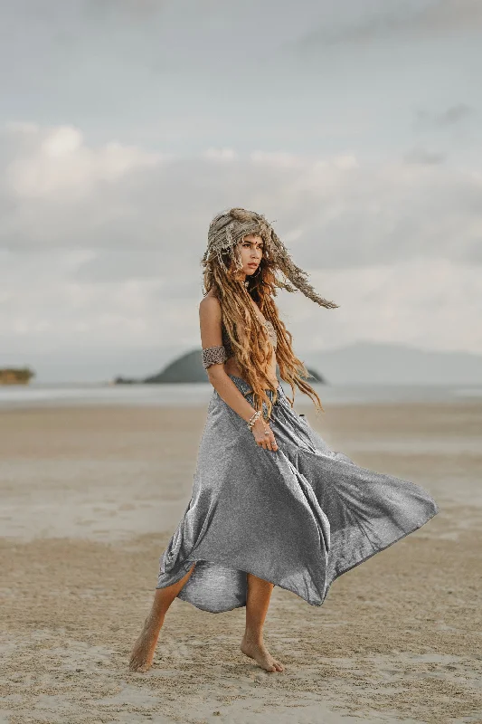 Pleated midi skirts for elegant everyday looks -Boho Maxi Skirt Nariya Light Grey