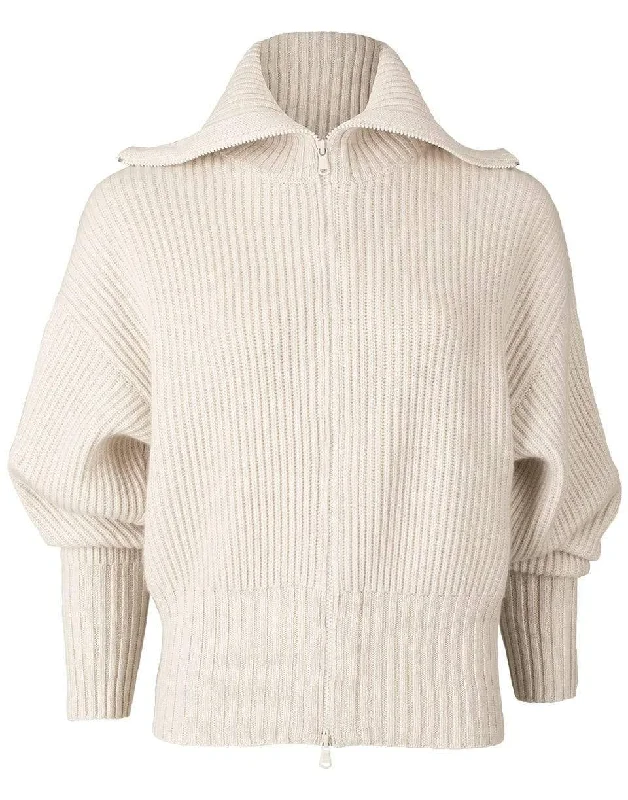 Stretch - Fit Sweaters for Comfort -Cashmere D-Ring Ribbed Front Zip Sweater