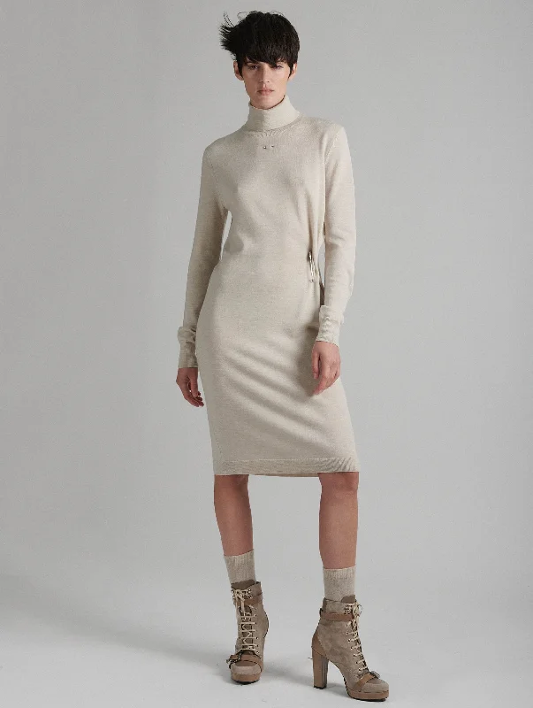 Ruffled Dresses for Girly -Sand merino knit turtleneck dress