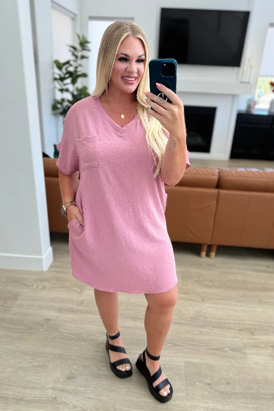 A-line Dresses for Flattering -Go-Go Girl V-Neck T-Shirt Dress in Light Rose