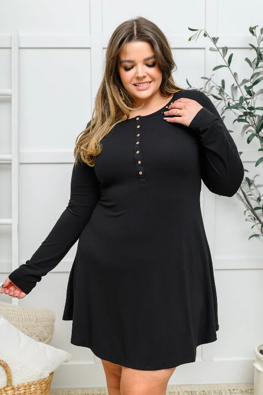 Gothic Dresses with Dark Tone -Long Sleeve Button Down Dress In Black