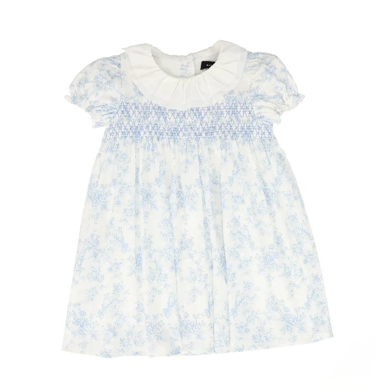 Modern Dresses for Trendy -BAMBOO LIGHT BLUE FLORAL RUFFLE COLLAR SS DRESS [FINAL SALE]