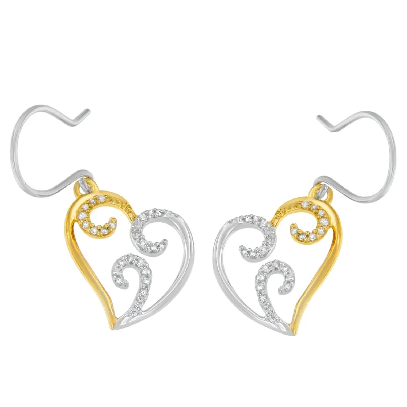 Hoop earrings with polished metal for a shiny and high-quality finish-10K Two-tone Gold Round Diamond Heart Dangle Earrings