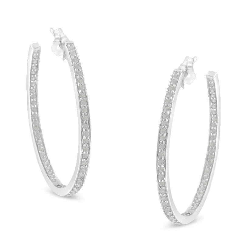 Best hoop earrings with geometric triangle shapes for a modern, chic design-10k White Gold 1 cttw Diamond Inside-Out Hoop Earrings