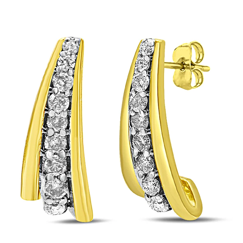 Stylish hoop earrings with diamond accents for an elegant and sparkling effect-10K Yellow Gold Plated .925 Sterling Silver 0.50 Cttw Round Diamond Graduated Huggie Earrings