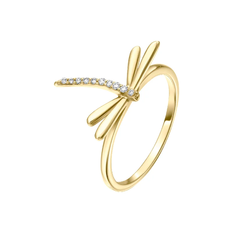 Hoop earrings with textured gold for a refined and sophisticated aesthetic-14k Gold and Diamond Dragonfly Ring