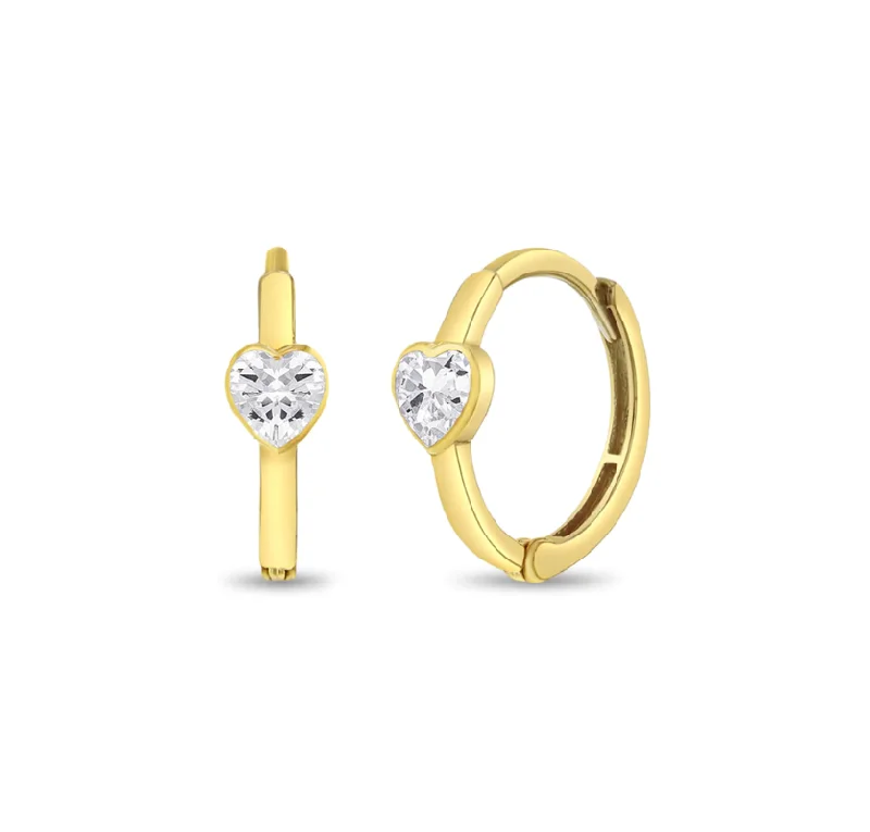 Best hoop earrings with snake-inspired designs for an edgy and fierce vibe-14k Gold & "Diamond" Heart Hoop Earrings