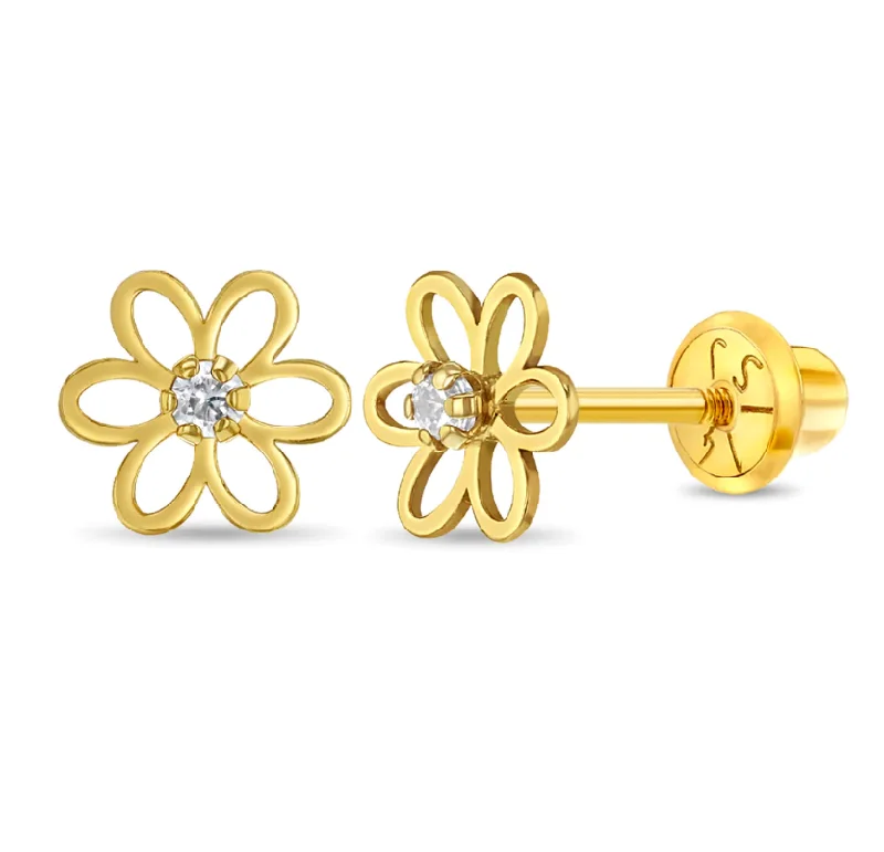 Best hoop earrings with custom designs for a personalized, unique accessory-14k Gold "Diamond" Open Flower Earrings