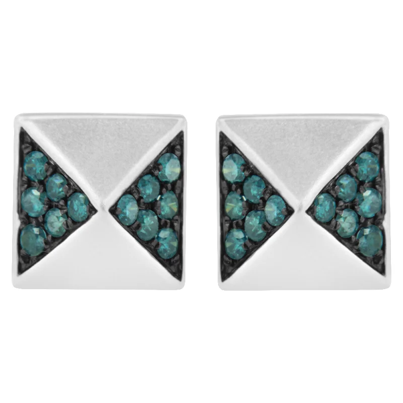 Best hoop earrings with gemstone accents for a colorful and elegant appearance-14K White Gold 1/4 Cttw Treated Blue Diamond Pyramid Stud Earring