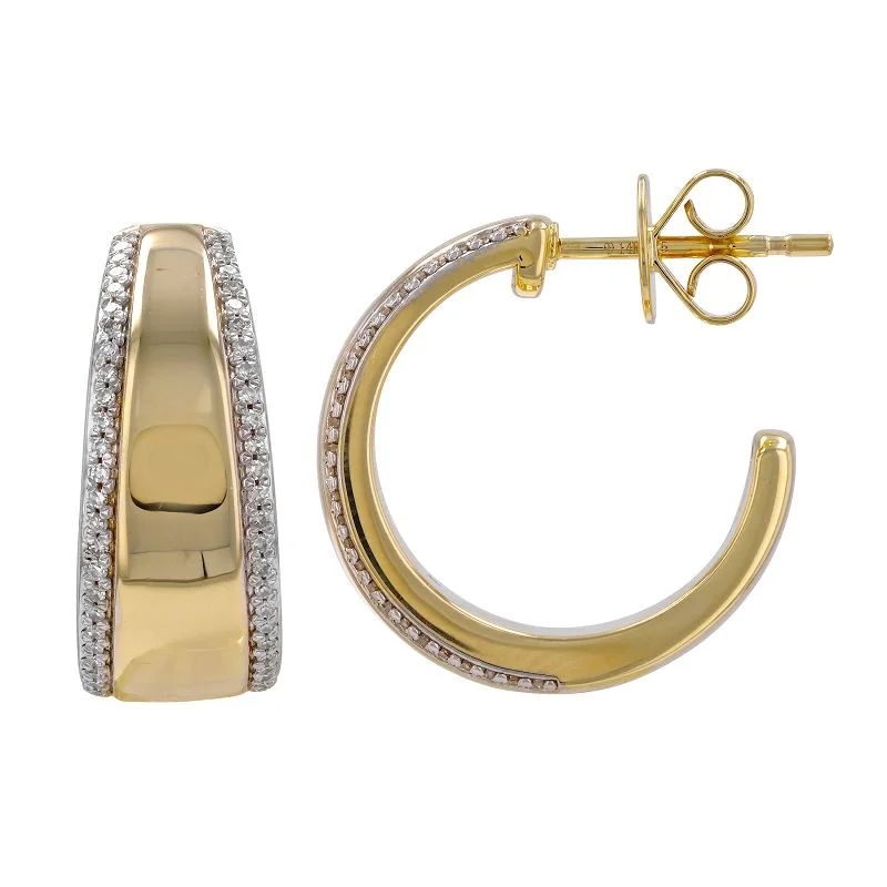 Hoop earrings with a chunky design for a bold and trendy statement-14k Yellow Gold Diamond Border Open Hoop Earrings