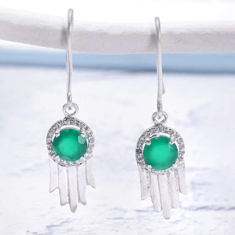 Best hoop earrings with Swarovski crystals for added sparkle and luxury-92.5 Silver Green Hamsa Earrings