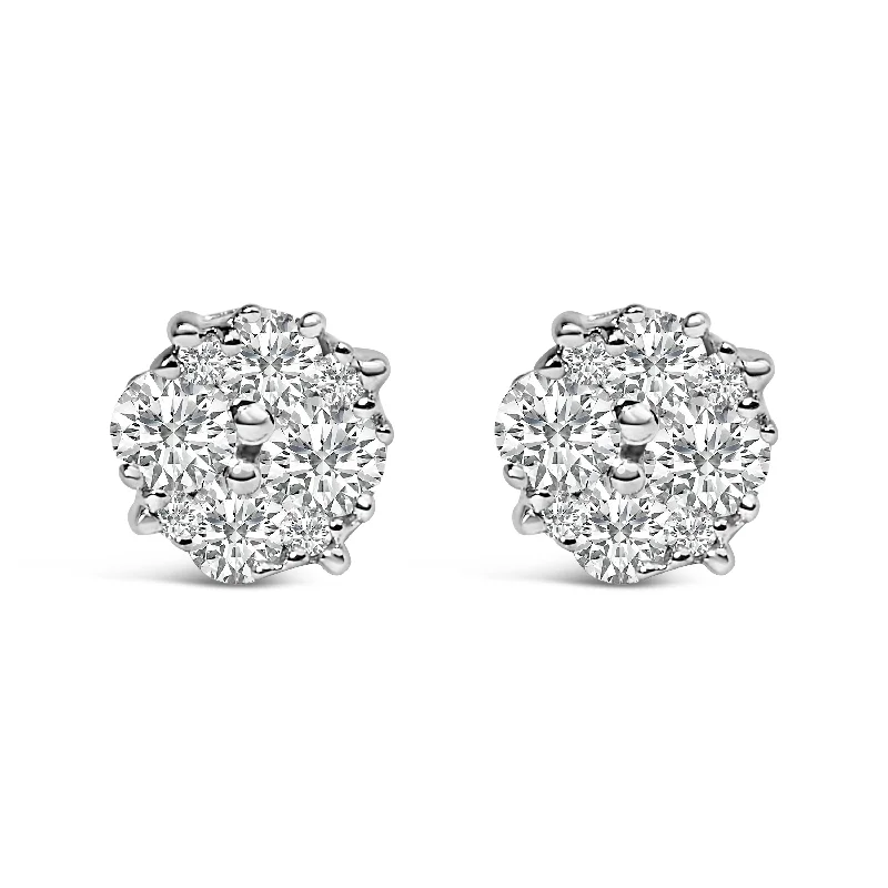 Hoop earrings with a matte finish for a sleek and sophisticated appearance-.925 Sterling Silver 1/2 Cttw Cttw Prong Set Lab Grown Round Diamond Cluster Stud Earring