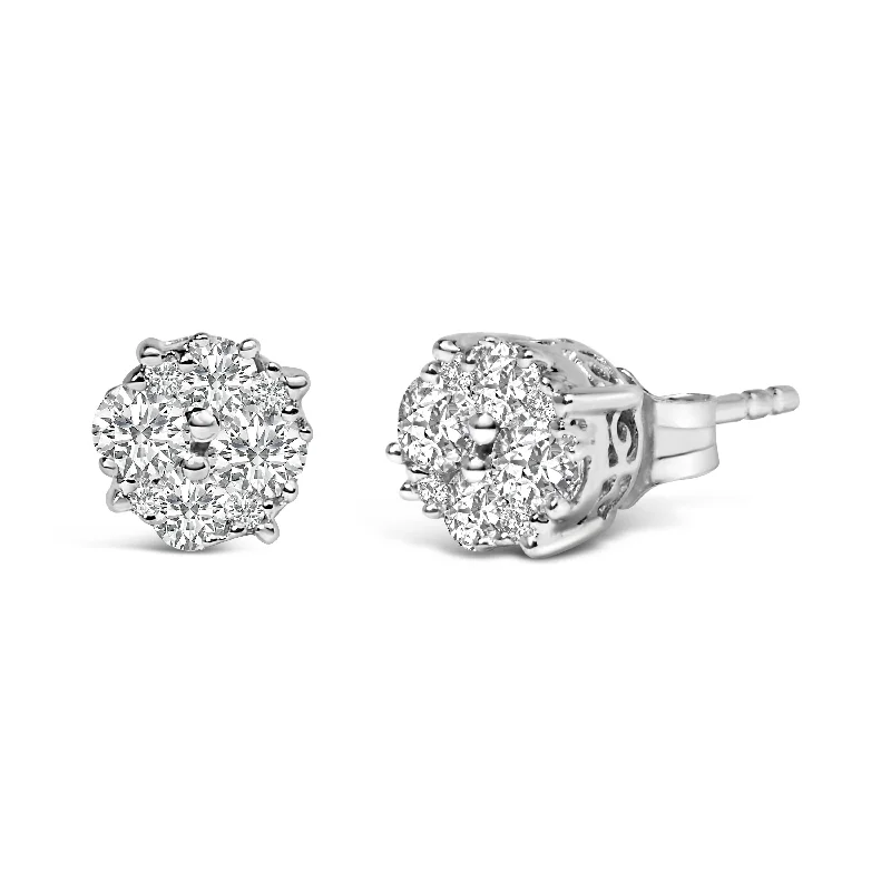 Best hoop earrings with custom engravings for a personalized and meaningful gift-.925 Sterling Silver 1/2 cttw Prong Set Round-Cut Diamond Cluster Stud Earring