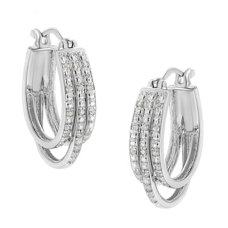 Best hoop earrings with geometric hexagon shapes for a modern, angular look-.925 Sterling Silver 1/4 Cttw Diamond and Alternating Beaded Triple Hoop Earring