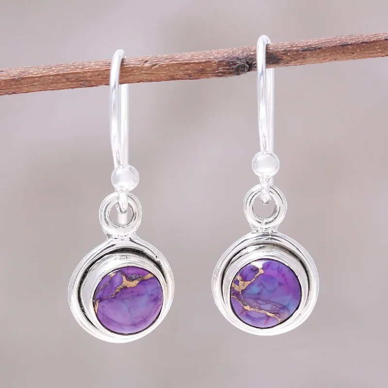 Hoop earrings with infinity loop designs for a continuous and eternal shape-Adorable Moon in Purple Sterling Silver and Purple Composite Turquoise Earrings