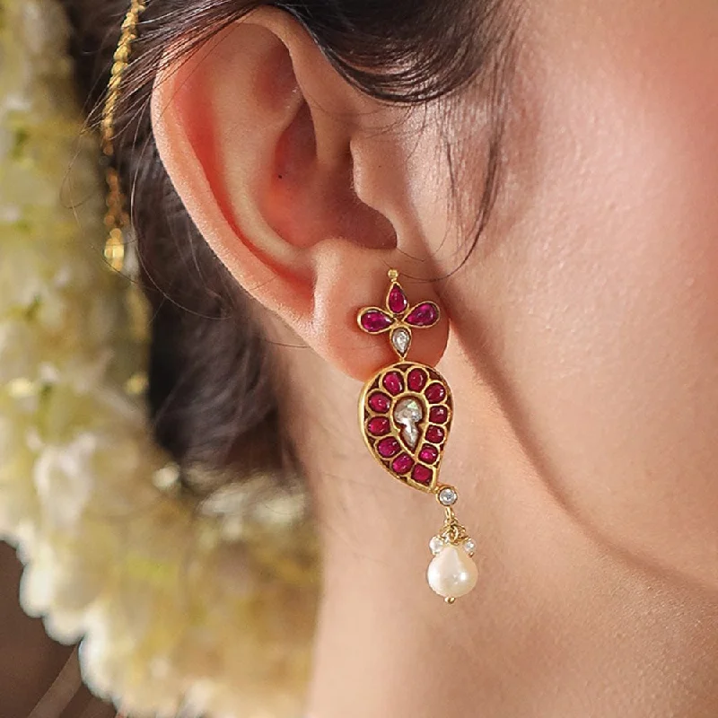 Hoop earrings with faceted crystals for added sparkle and shine-Silver 92.5 Aam Ras Kundan Earring