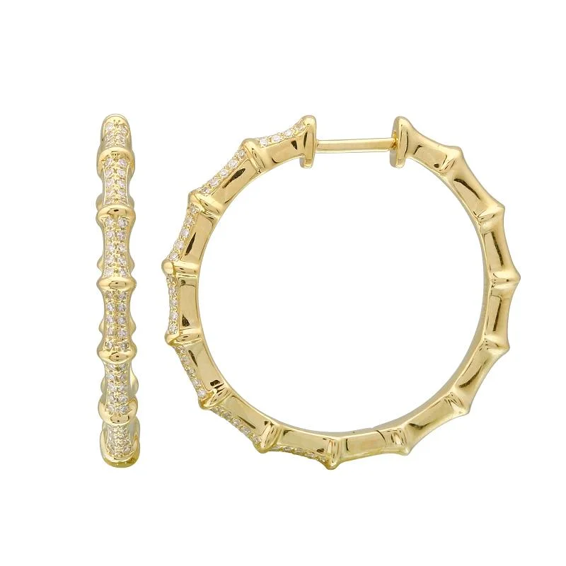 Hoop earrings with leather accents for a sleek and bold combination-Bamboo Diamond Hoops