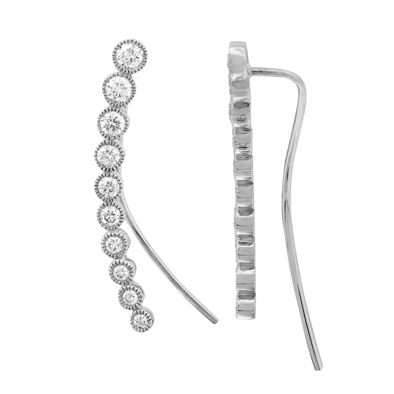 Hoop earrings with polished silver finish for a shiny, modern appeal-Bezel Set Diamond Climbers