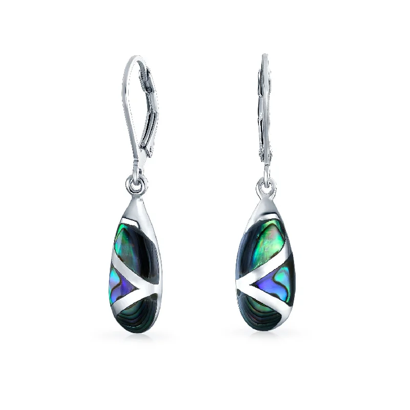 Medium hoop earrings for an everyday look with the perfect balance of style-Boho Rainbow Abalone Shell Teardrop Dangle Earrings  Sterling Silver Lever Back