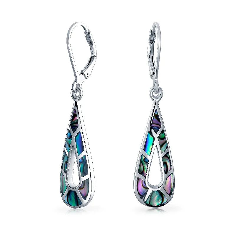 Best hoop earrings with twisted rope designs for a nautical-inspired style-Boho Rainbow Abalone Shell Teardrop Dangle Earrings Sterling Silver Lever Back