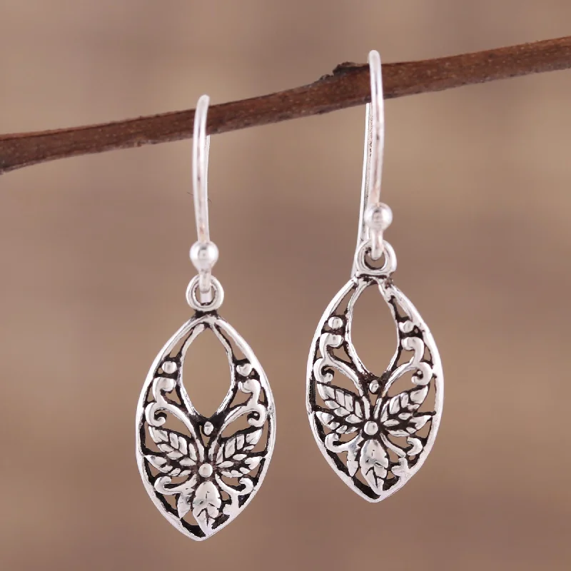 Best hoop earrings with custom designs for a personalized, unique accessory-Bygone Flowers Leaf and Flower Themed Sterling Silver Dangle Earrings