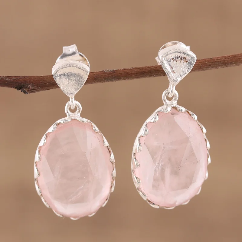 Best hoop earrings with gold for a luxurious and timeless look-Cherish Me Rose Quartz and Sterling Silver Dangle Earrings from India