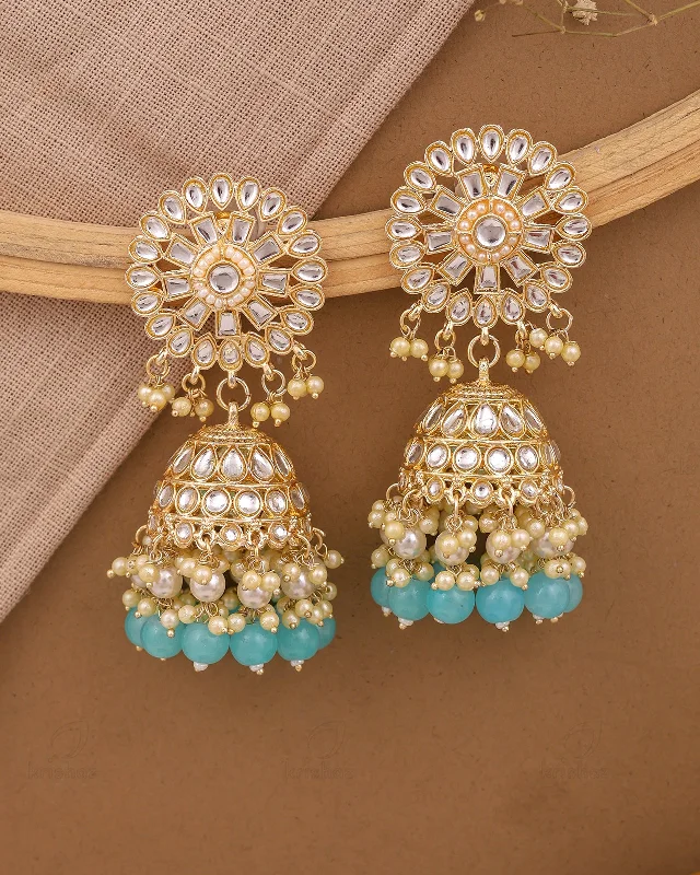 Hoop earrings with oversized designs for a bold, fashion-forward statement-Chetali Kundan Jhumki-M