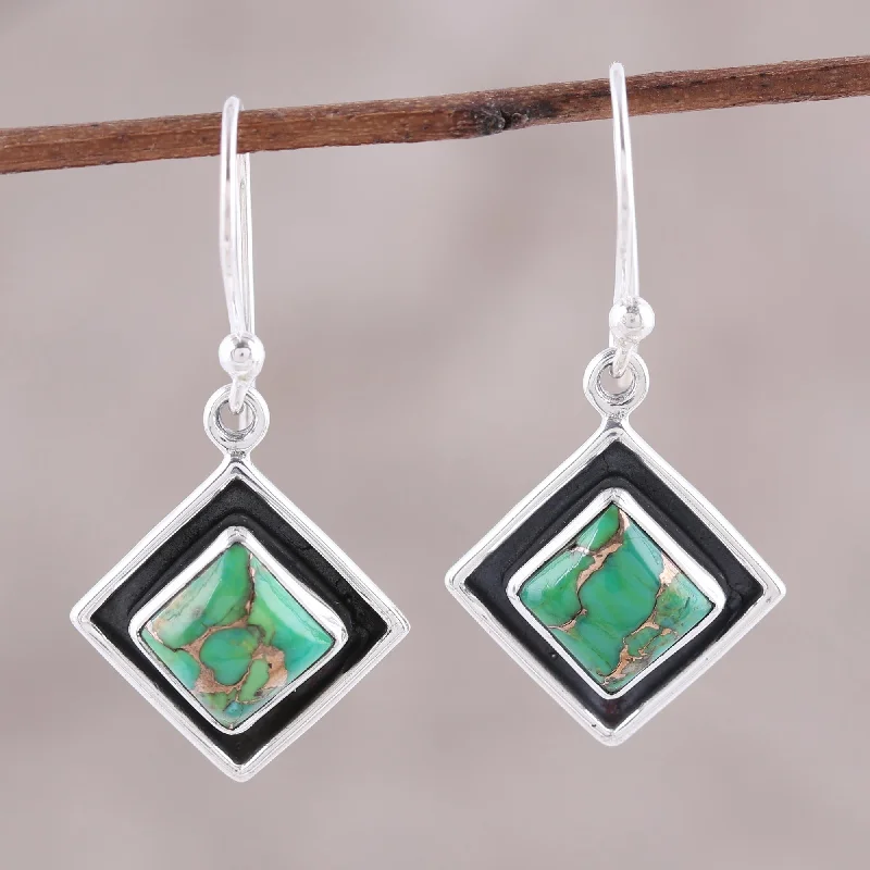 Hoop earrings with hammered copper for a warm and rustic aesthetic-Chic Kites Green Composite Turquoise and Silver Dangle Earrings