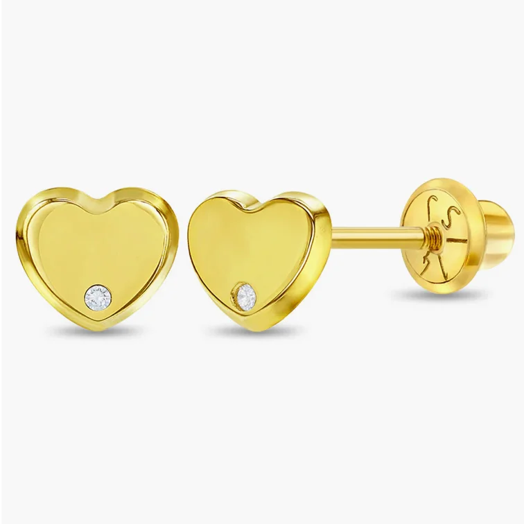 Hoop earrings with gold accents for a warm, elegant statement piece-Children's Gold and Diamond Heart Earrings