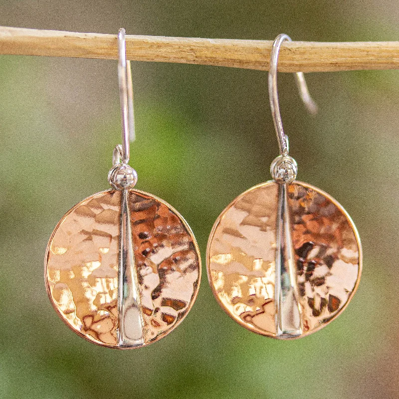 Best hoop earrings with gold-plated finishes for an affordable luxury vibe-Contemporary Contrasts Mexican 925 Sterling Silver and Copper Dangle Earrings