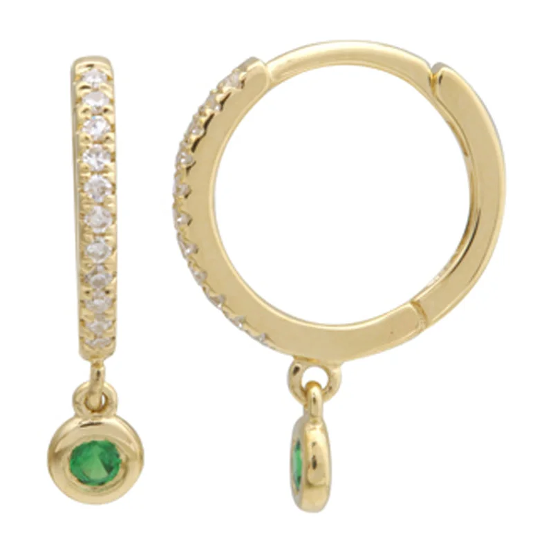 Best hoop earrings with braided leather for a rustic, stylish finish-Dangling Drop Diamond & Gemstone Huggies