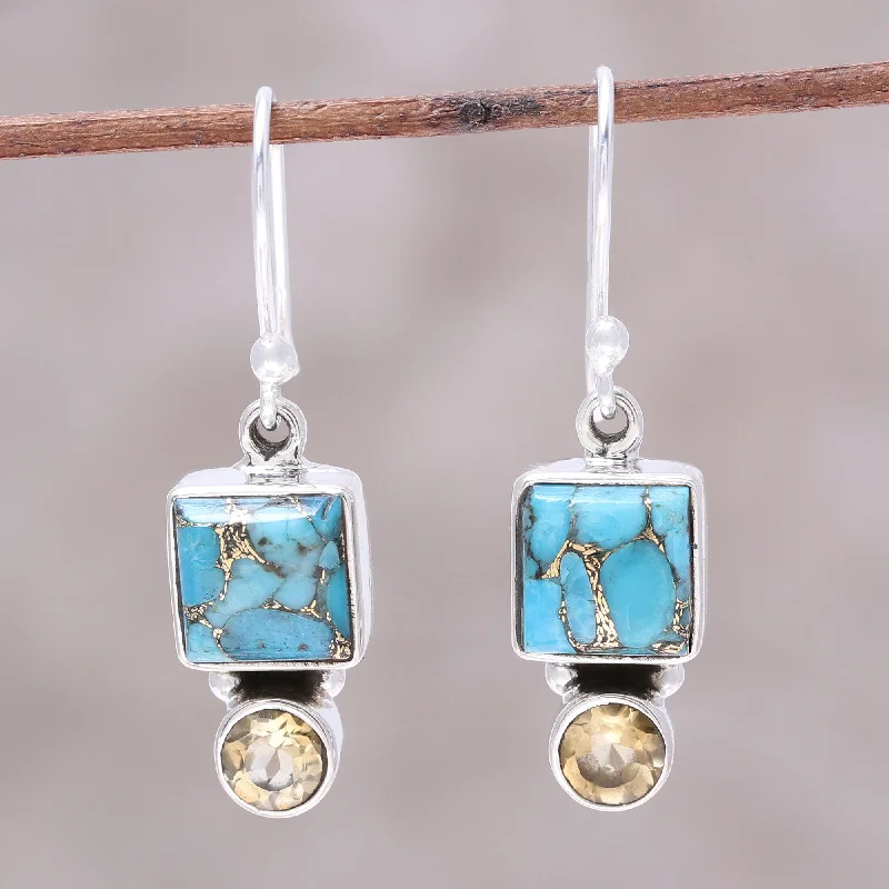 Stylish hoop earrings with diamond accents for an elegant and sparkling effect-Creative Beauty Citrine and Composite Turquoise Dangle Earrings from India