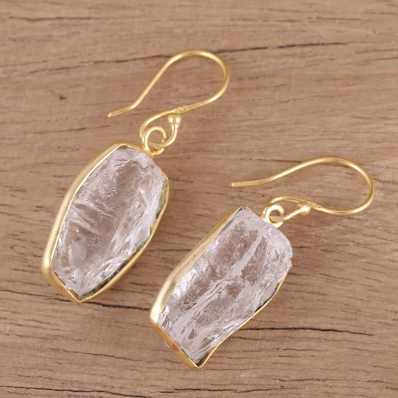 Hoop earrings with oversized designs for a bold, fashion-forward statement-Crystalline Delight Handmade 22k Gold Plated 925 Silver Crystal Quartz Earrings