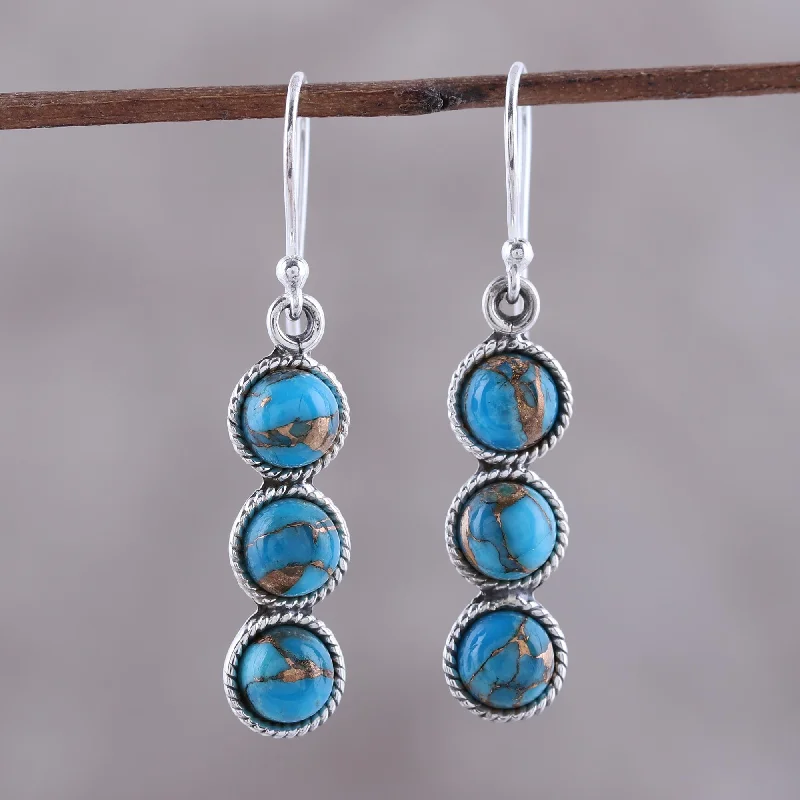 Best hoop earrings with tribal designs for a cultural and exotic aesthetic-Dancing Circles Circular Sterling Silver and Composite Turquoise Earrings