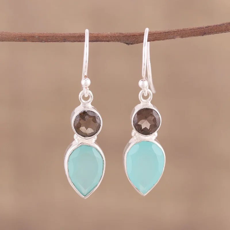 Best hoop earrings with minimalist designs for a clean and modern aesthetic-Dazzling Alliance Chalcedony and Smoky Quartz Dangle Earrings from India