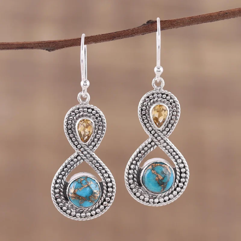 Hoop earrings with multi-tone finishes for a colorful and layered effect-Dazzling Infinity Indian Citrine and Composite Turquoise Dangle Earrings