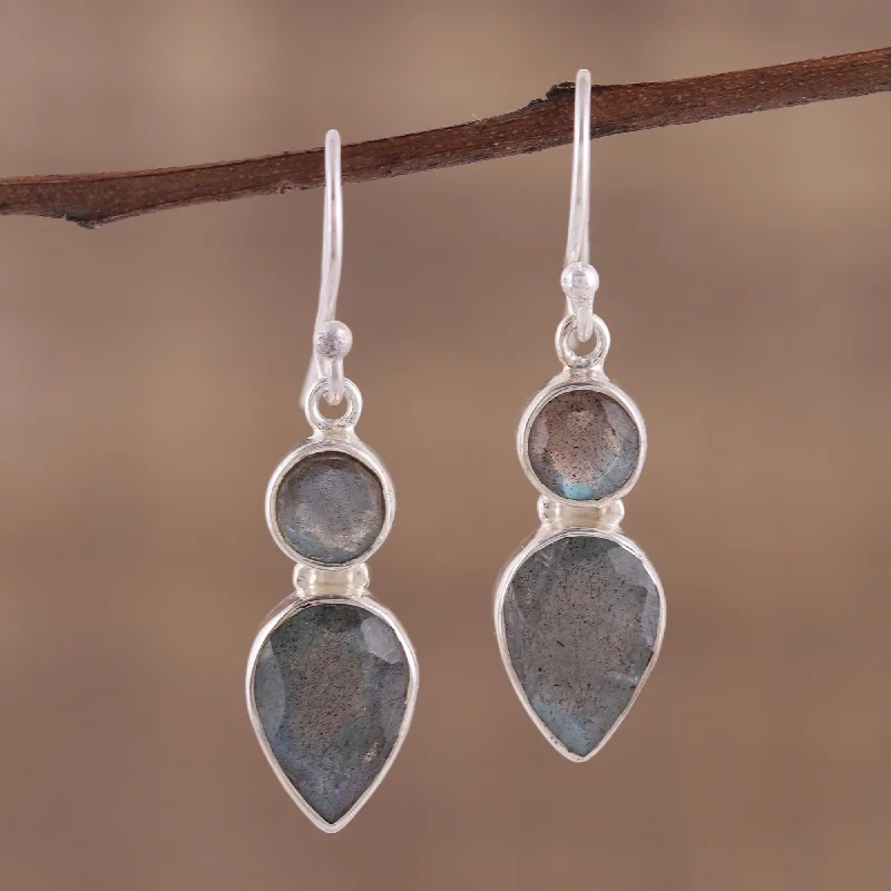 Best hoop earrings with sterling silver for an affordable and chic design-Dewdrop Muse Faceted Labradorite Gemstone and Silver Dangle Earrings