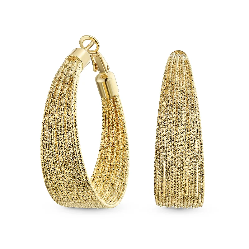 Best hoop earrings with matte finish for a sophisticated, understated design-Diamond-Cut Multi Cable Hoop Huggie Earrings 18K Gold Plated Brass 1.5 Inch Diameter